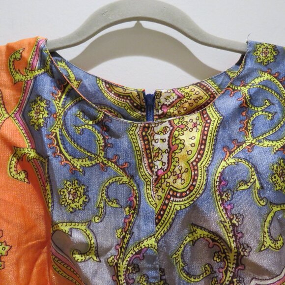 VINTAGE BARD'S TORONTO 1970s Paisley Satin Maxi Dress Multicolor Retro Boho - Picture 7 of 15